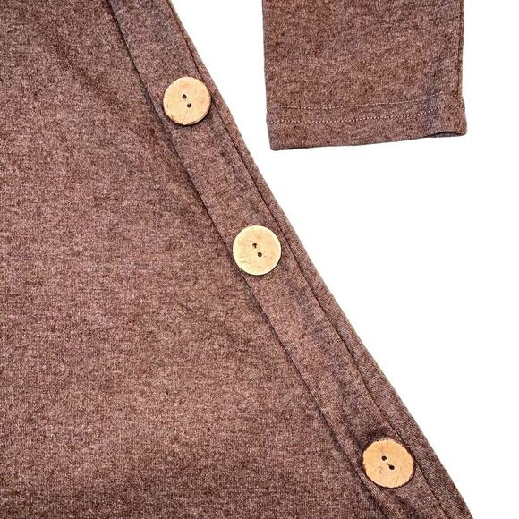 Igenjun Womens Asymmetrical Sweater Long Sleeve Button Accent Brown Medium - Picture 3 of 6